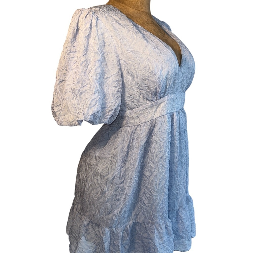 Lulus Romantic Waltz Light Blue Organza Puff Sleeve Mini Dress NWT Sz L​​ - Picture 5 of 11